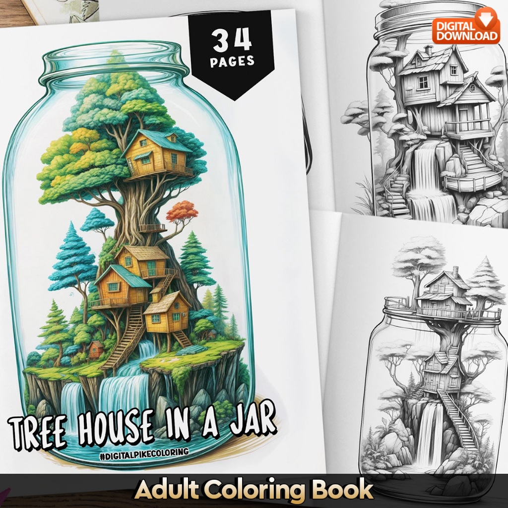 

34 Pages Buku Mewarnai Dewasa - Digital Download - Printable Adult Coloring Book - Jar Tree House
