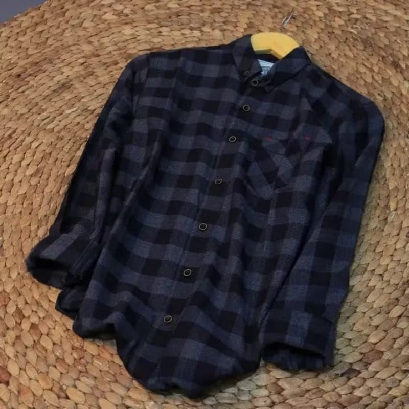Kemeja Flanel Pria Lengan Panjang Distro (Ori) Motif Flanel Kotak Kotak / Garis Garis Catur abu tua