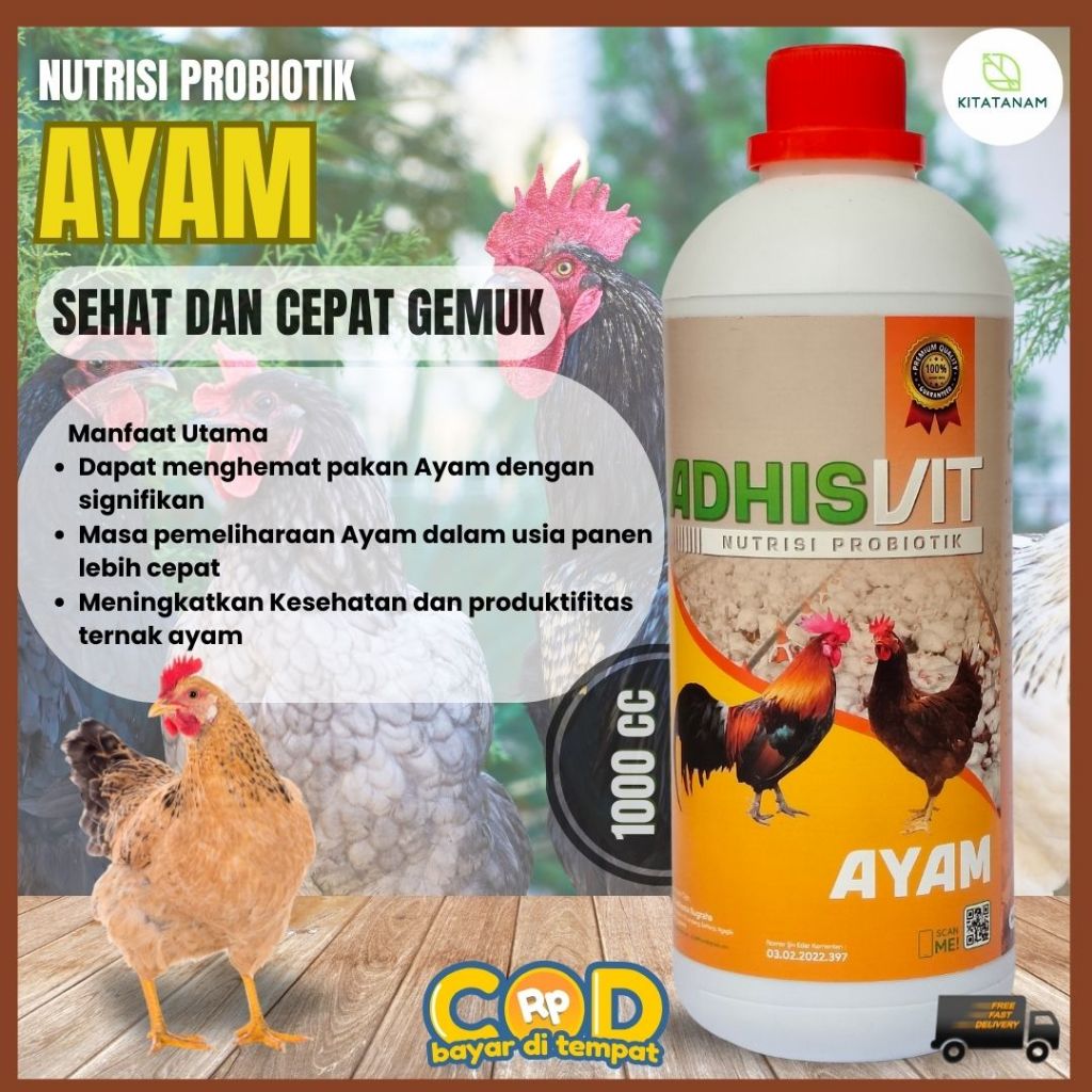 AdhisVit - Nutrisi Probiotik Cair 100% alami original 1000 cc - Khusus Ayam