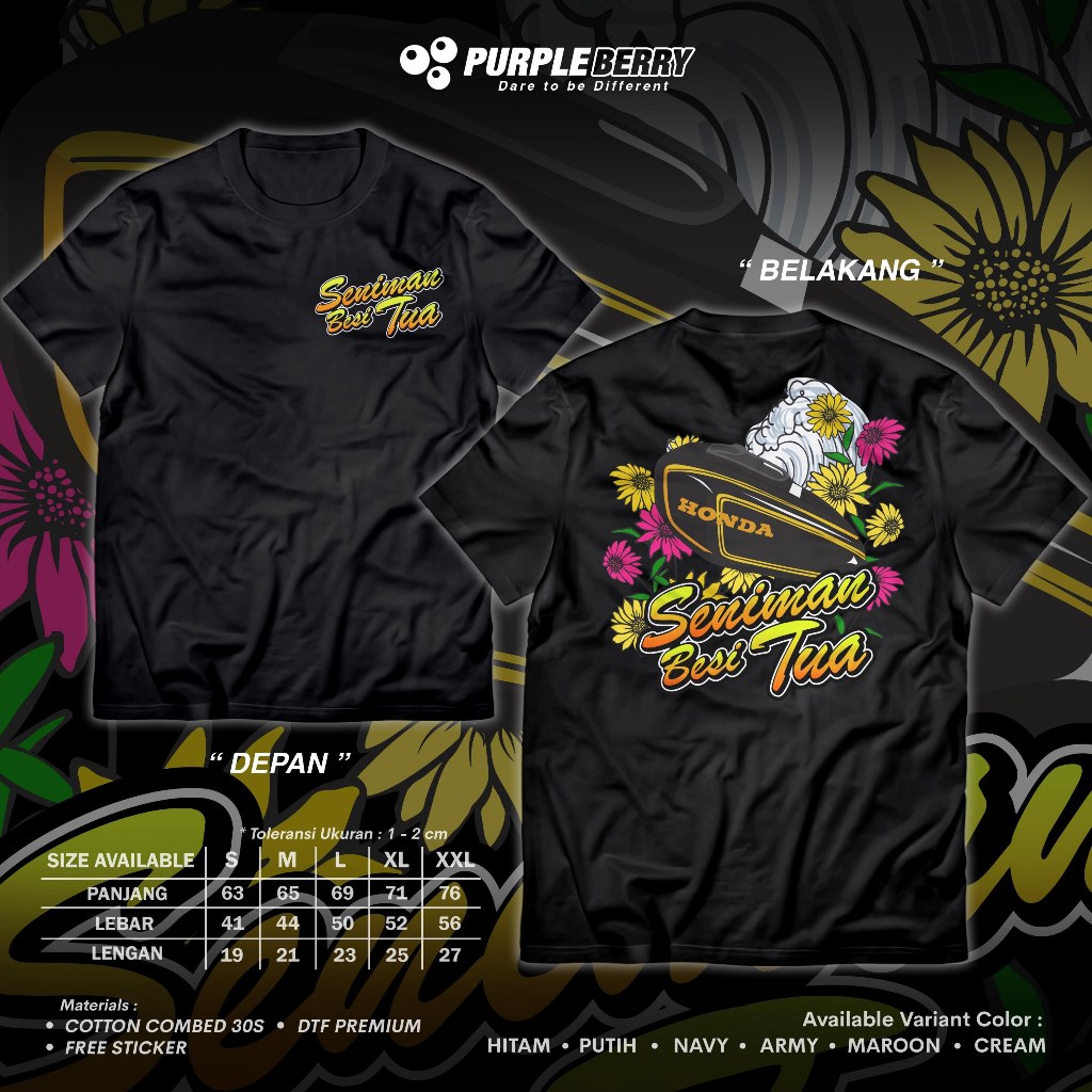 Kaos Motor GL 100 Seniman Besi Tua - Baju Distro Motor Racing Honda Gank Herex | PURPLE 8392