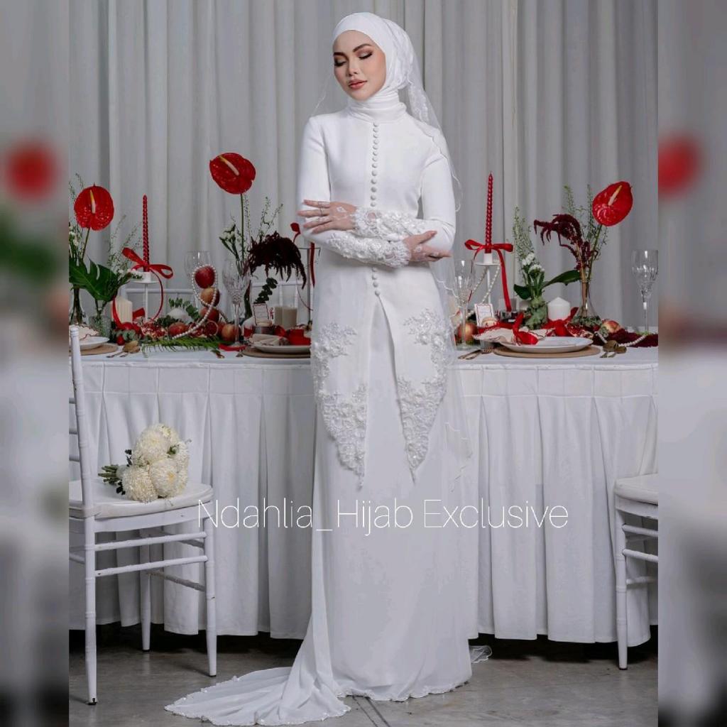 BAJU AKAD PENGANTIN MELAYU PREMIUM FULL SET BAJU, VEIL, JILBAB, CADAR, FREE DRAPING HIJAB