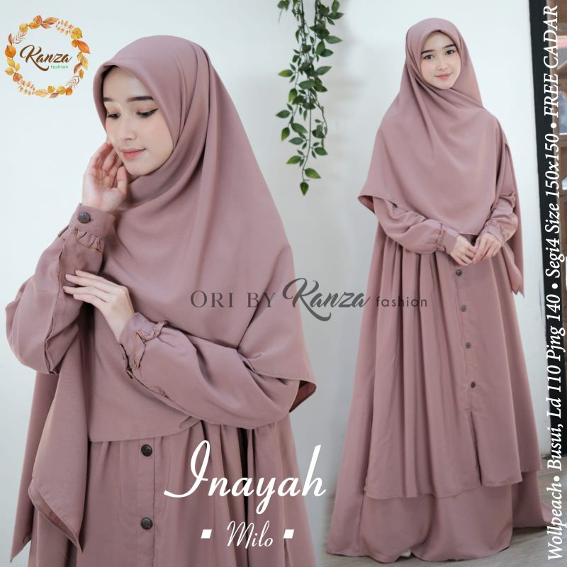 [Free Cadar] Inayah Syar'i ORI KANZA FASHION | Gamis Set Jilbab Syar'i | Bahan Wolfis Premium