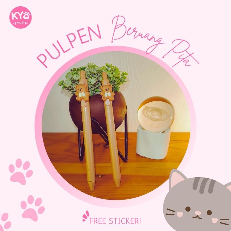 

(Kyo Stuff) Pulpen Lucu Beruang Pita Cokelat Putih Alat Tulis Sekolah Kantor Bolpoin Imut Karakter Aesthetic