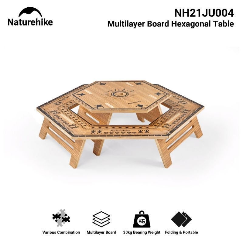 MEJA LIPAT NATUREHIKE NH21JU004 OUTDOOR MULTILAYER BOARD HEXAGONAL TABLE MULTIFUNCTIONAL CUSTOMIZABL
