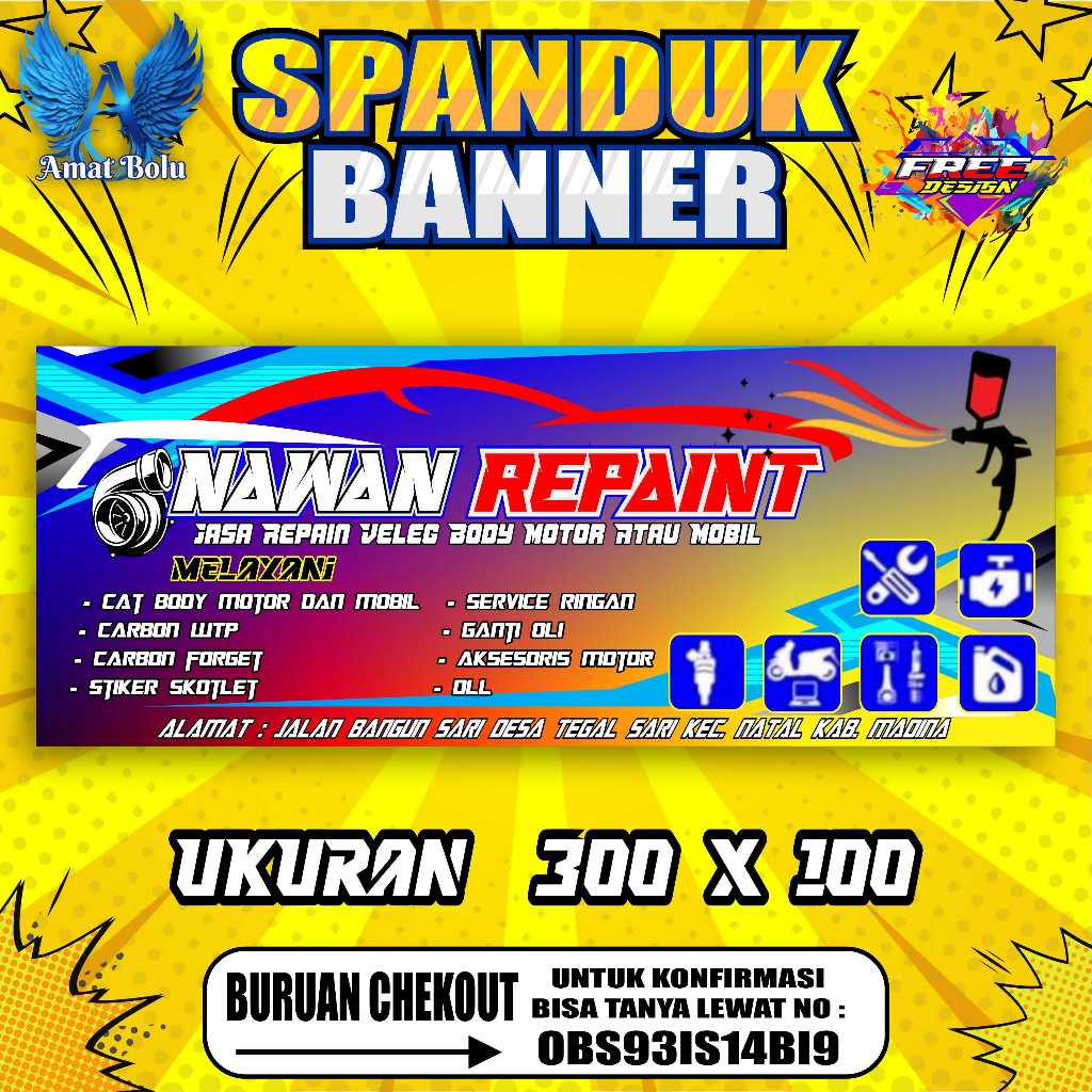Spanduk Banner Bengkel Repaint Motor Mobil Costom Desain