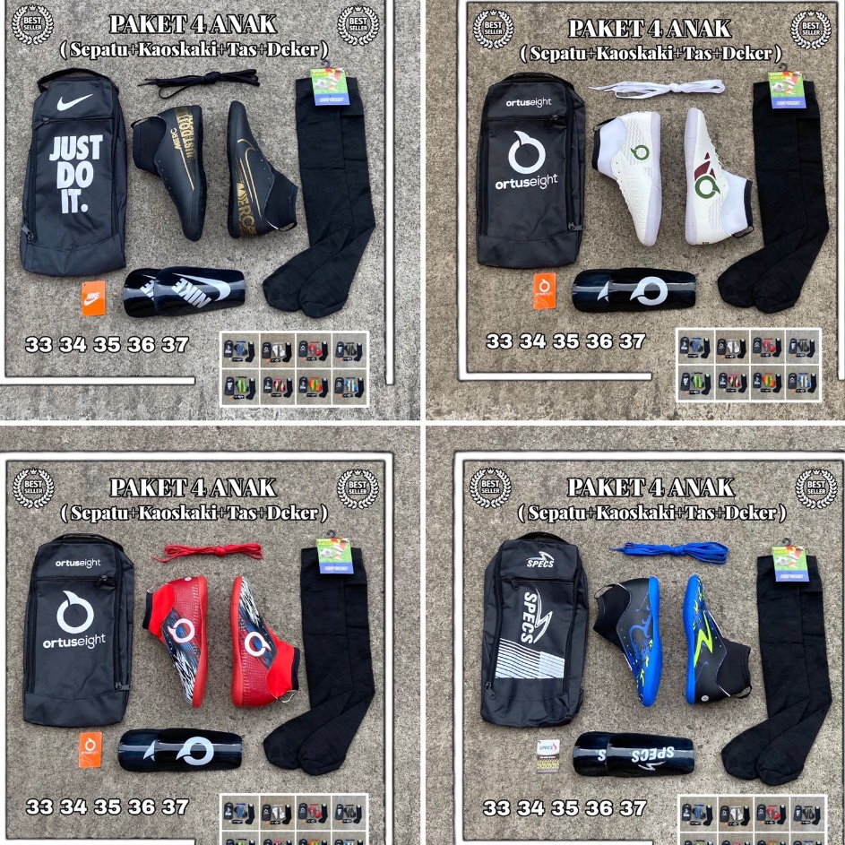 Buruan Stok  Paket Lengkap 4 Sepatu Futsal boots Anak Laki Laki SD SMP Kualitas Terbaik