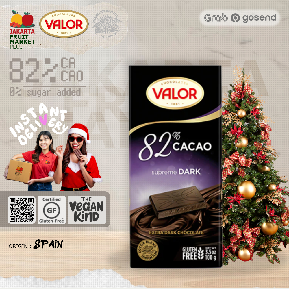

VALOR CHOCOLATE 82% CACAO SUPREME DARK 100GR coklat import