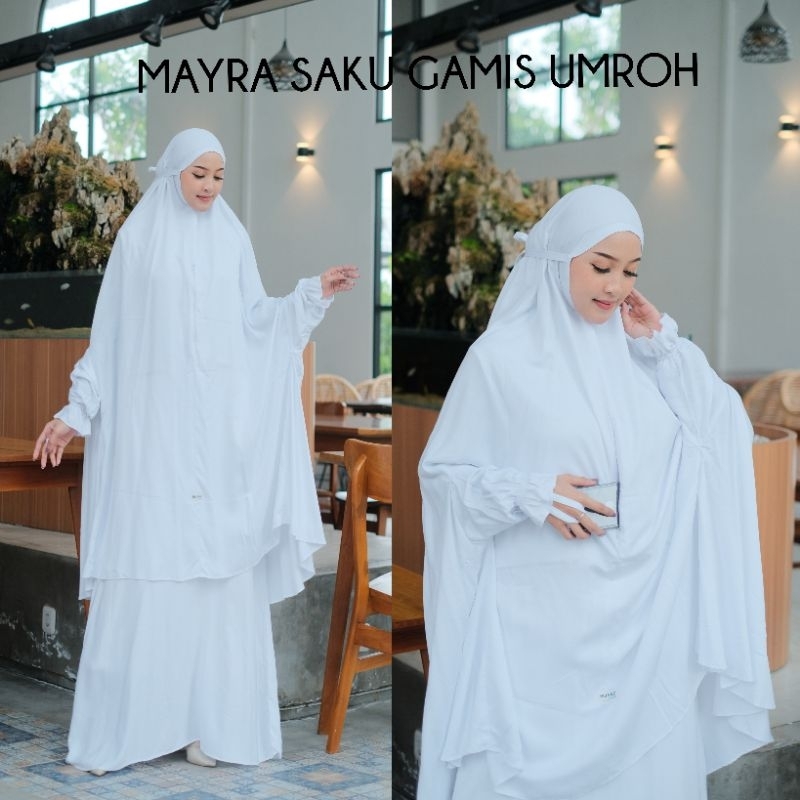 Mayra set  khimar saku  lengan gamis umroh putih jumbo s xl xxl xxxl