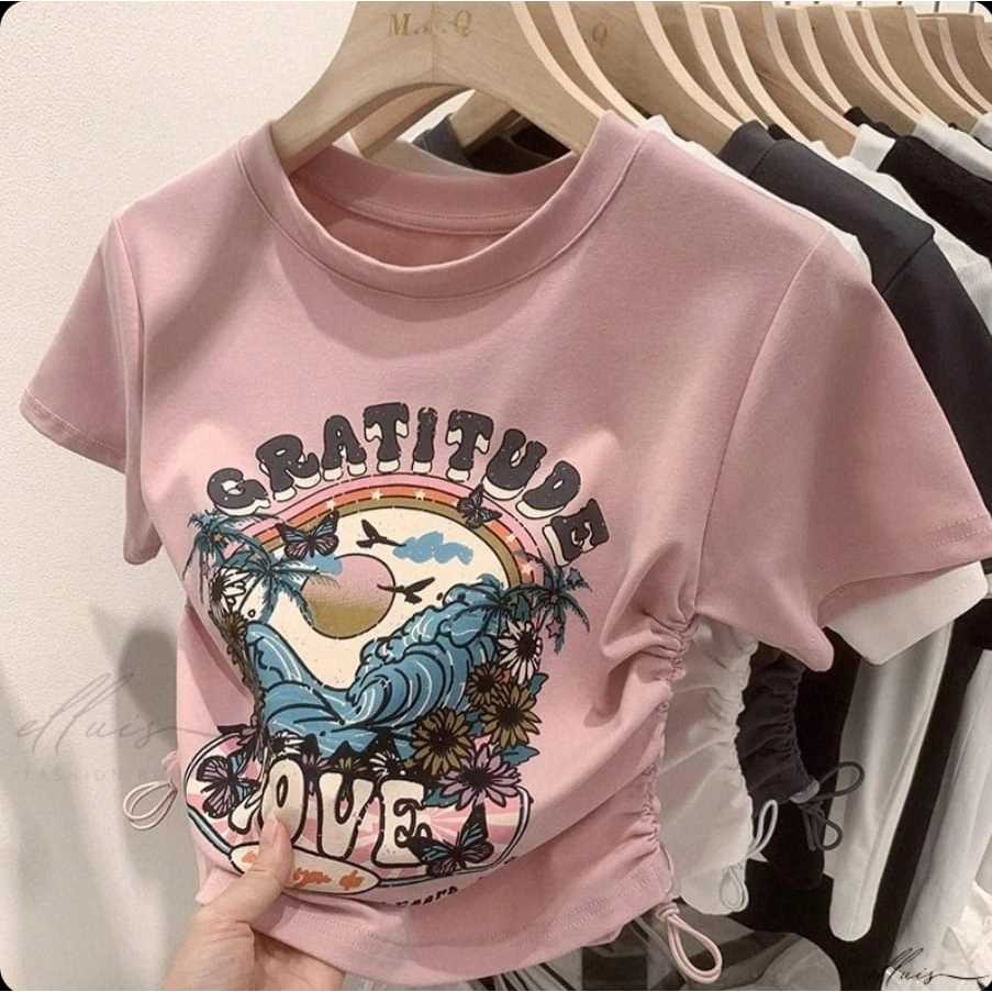 Tshirt Gratitude Baju Serut Wanita Crop top Baju Kaos Wanita Kekinian