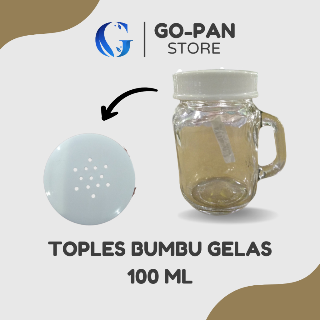 Go-Panstore Toples Wadah Bumbu Dapur Kaca Model Gelas Mug Jar 190 ml Tutup Plastik Berlubang Serbagu