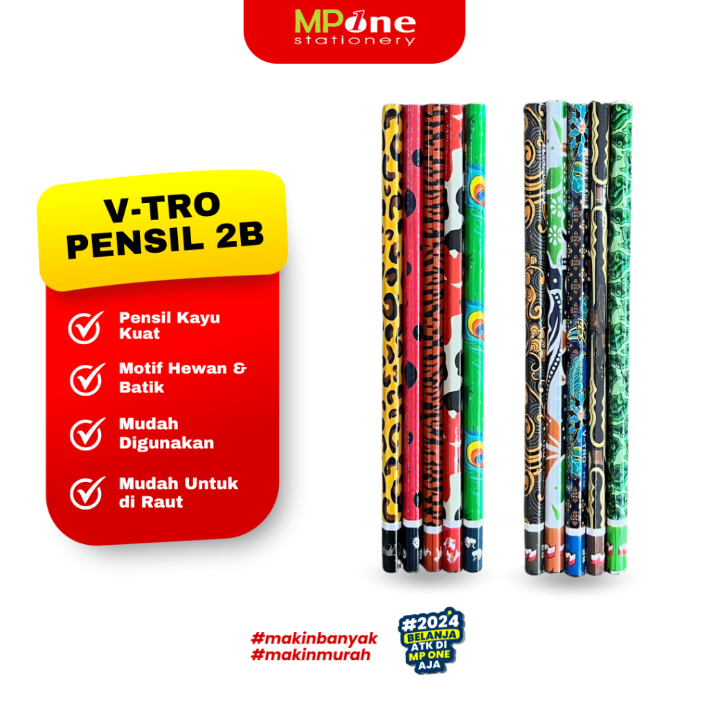 

(1 PCS) V-tro Pensil kayu 2B Motif Batik & Animal / Pensil Tulis 2B Batik PT-02 & Animal PT-01 VTRO