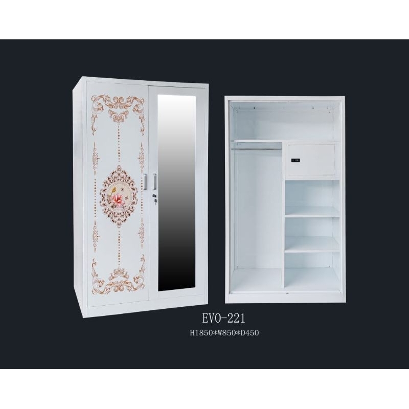 LEMARI BAJU / LEMARI PAKAIAN 2 PINTU BESI MAIN BUKA/ RAK BAJU BESI/ RAK PAKAIAN BESI