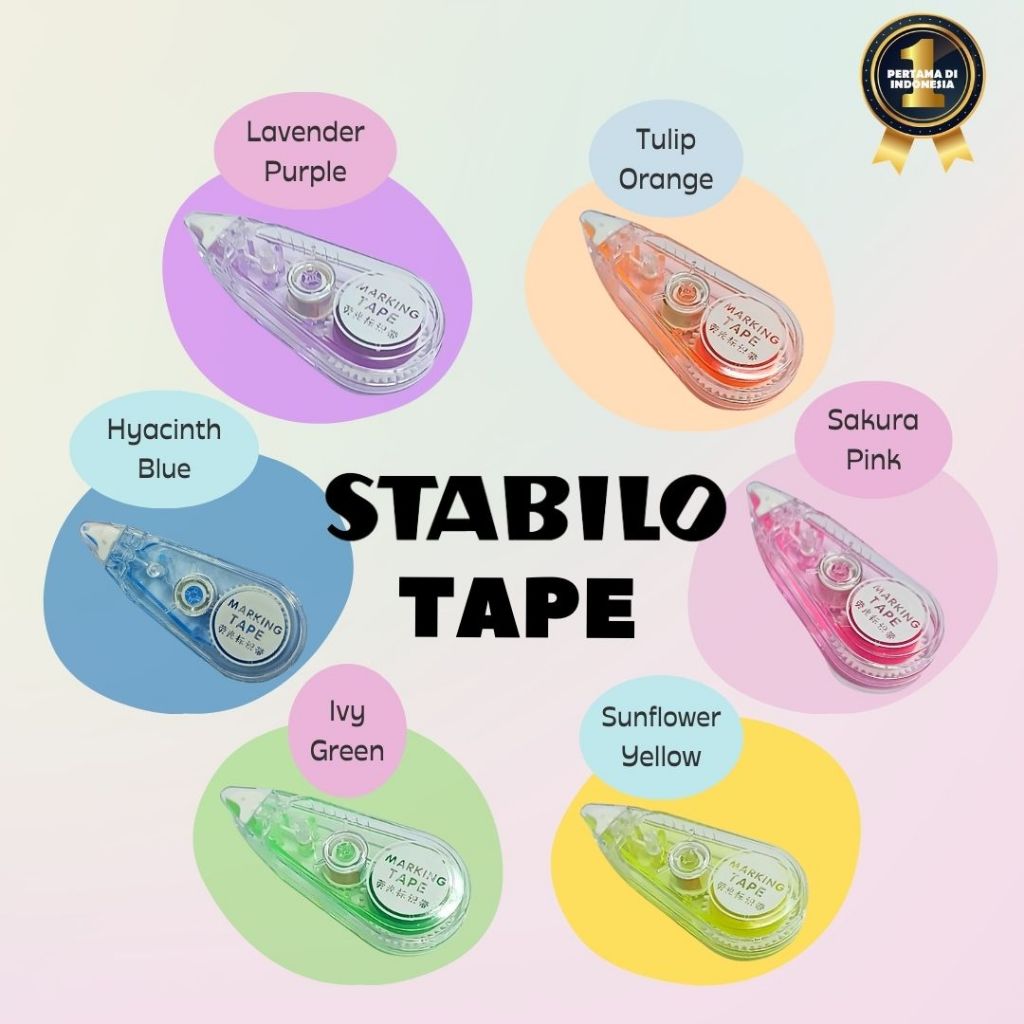 

Stabilo Tape/Highlighter Tape/Stabilo Pita Bewarna dapat dihapus panjang 6Meter