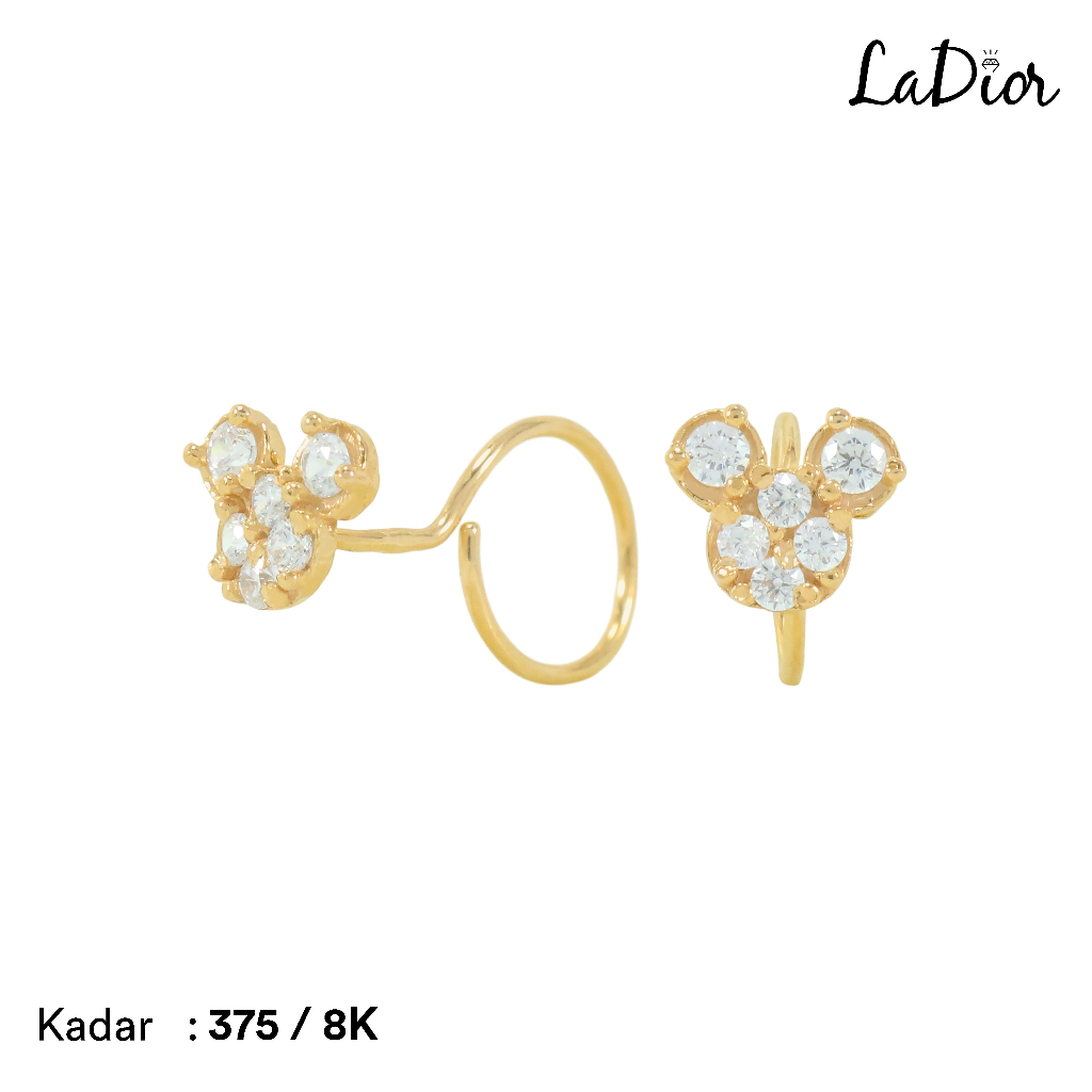 LADIOR - Anting Bayi Emas Asli kadar 375 Model Loop Mickey Permata - 075 - 8K - Yellow Gold