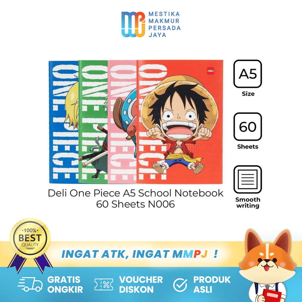 

Deli Buku Tulis Notebook A5 Motif One Piece Isi 60 Lembar 70 Gsm