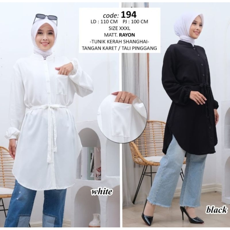 TUNIK KEMEJA  RAYON TWILL VISCOS POLOS HITAM PUTIH  JUMBO XXXL / LONG TUNIK RAYON PREMIUM RUFFEL BUS