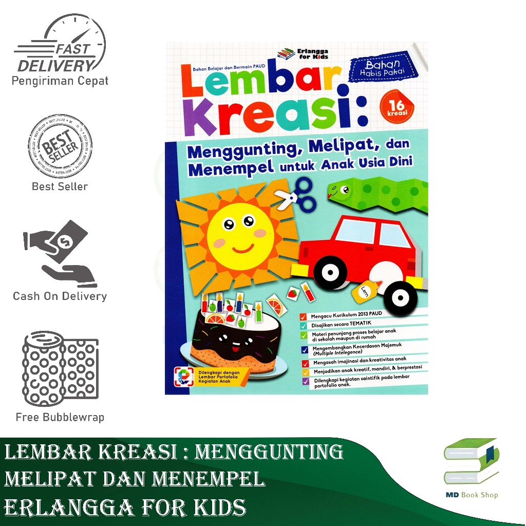 BEST SELLER ORIGINAL LEMBAR KEREASI : MENGGUNTING MELIPAT DAN MENEMPEL - ERLANGGA FOR KIDS