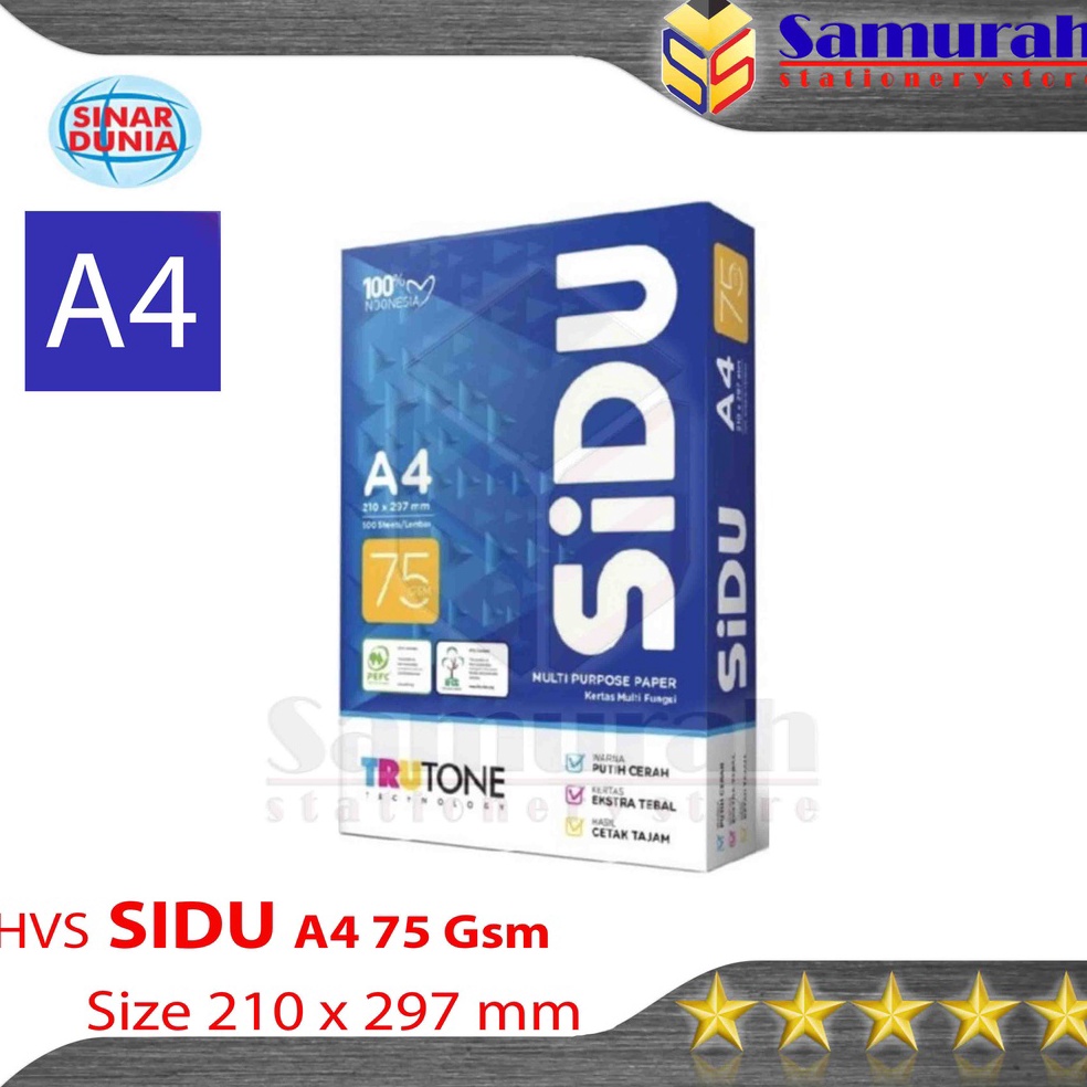 

cBest Product Kertas HVS Sinar Dunia A4 75 Gsm HVS Sidu A4 75 Gram Kertas Print Kantor HVS Putih Sidu 75gsm H47