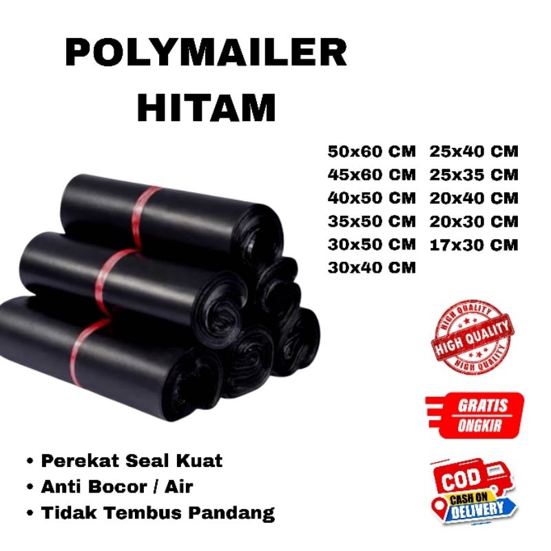 Plastik Polymailer Hitam Berbagai Ukuran - packaging baju dll