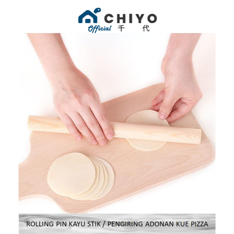 CHIYO Living - Rolling Pin Kayu Stik Kayu Penggiling Adonan Kue Ukuran 28cm Pin