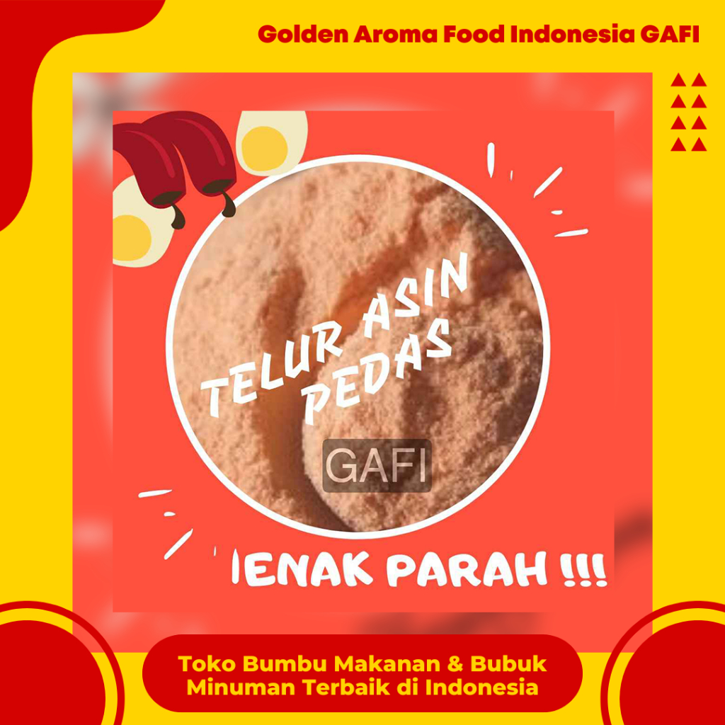 

GAFI Food Bumbu Tabur Rasa Telur Asin Pedas 1 kg Enak Murah Lezat Halal, Spicy Salteg Egg Seasoning Powder 1kg