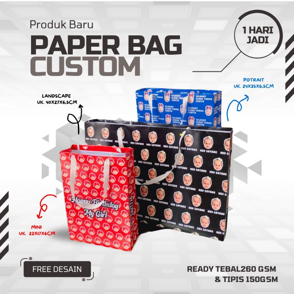 

PAPERBAG CUSTOM foto sendiri / kertas tebal / totebag tote bag paper bag muka wajah teman free edit kpop bts cetak desain tas kado