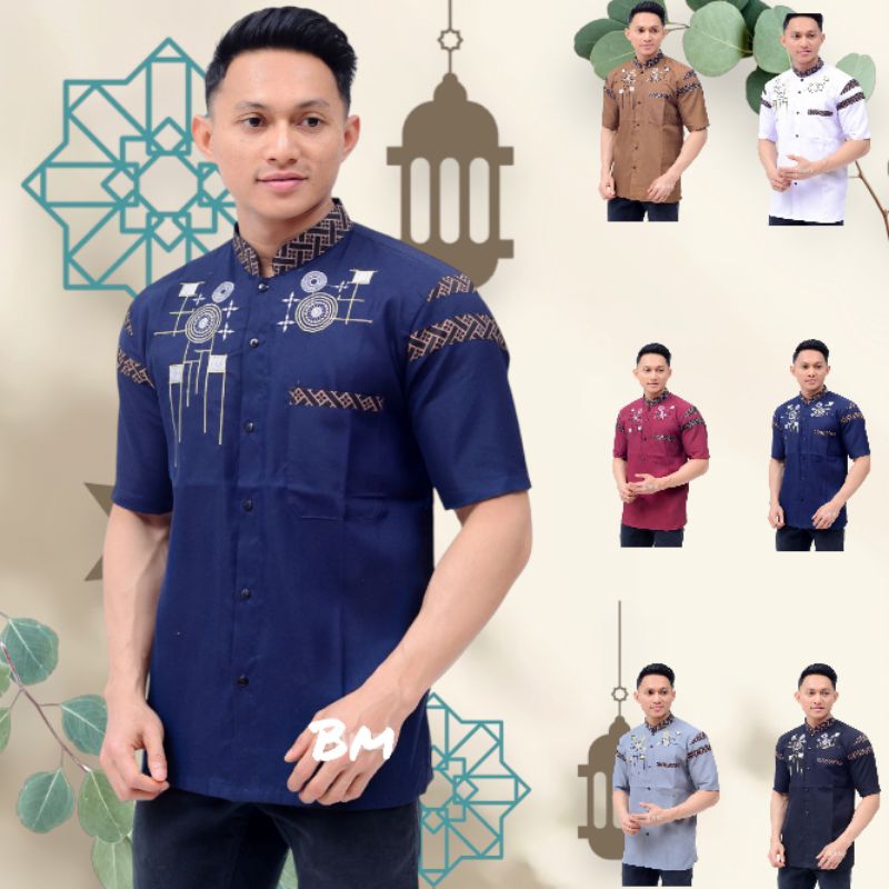 baju koko pria lengan pendek kombinasi Koko bordir kain katun