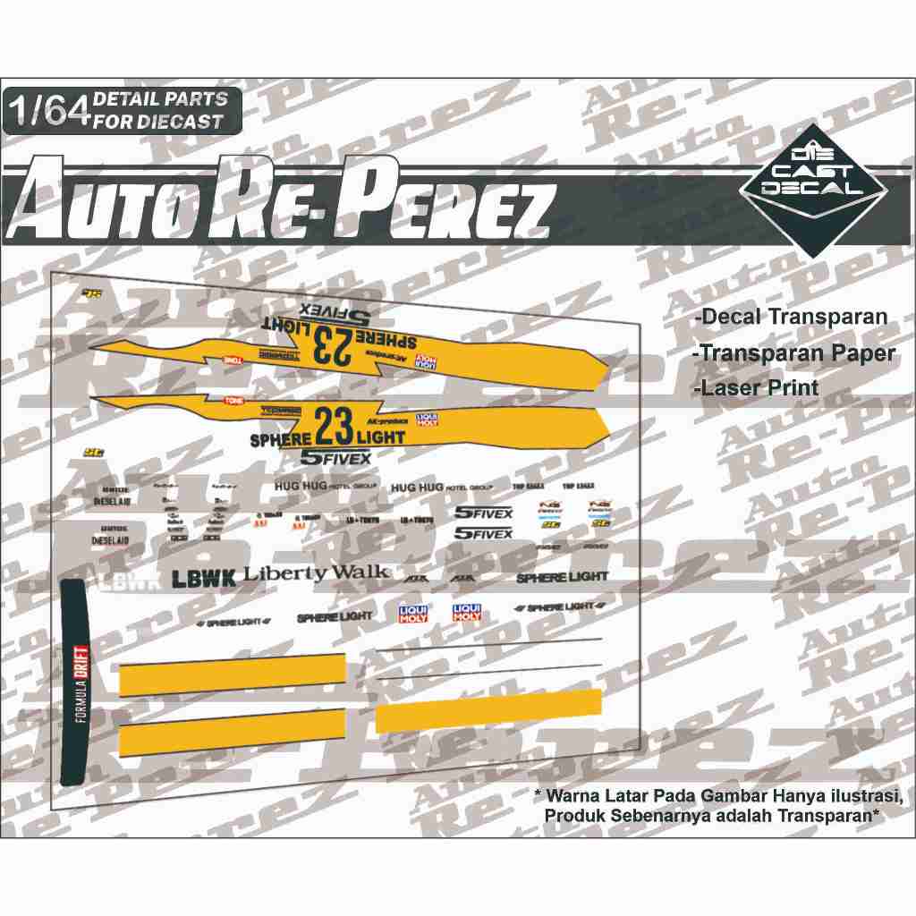 [TRANSPARAN] DECAL HOTWHEELS AUTOREPEREZ - LIVERY R35 LBWK SPHERE LIGHT