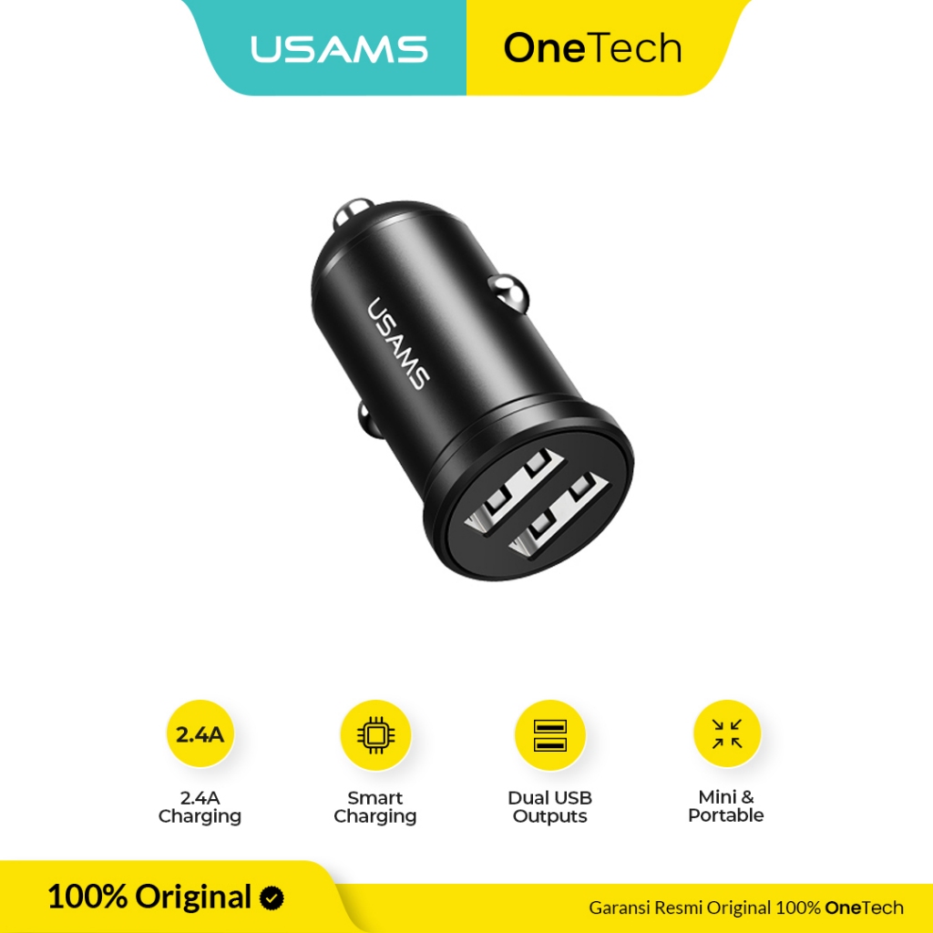 USAMS C20 Charger Mobil Dual USB Mini 2.4A Car Charger