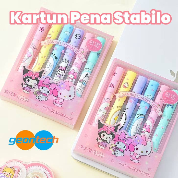 

【】1SET / 6PCS SANRIO/CAPYBARA Pena Stabilo 6 Warna Pastel Karakter Kartun Sanrio Aesthetic Highlighter Kuromi / Melody / Kitty / Cinnamoroll