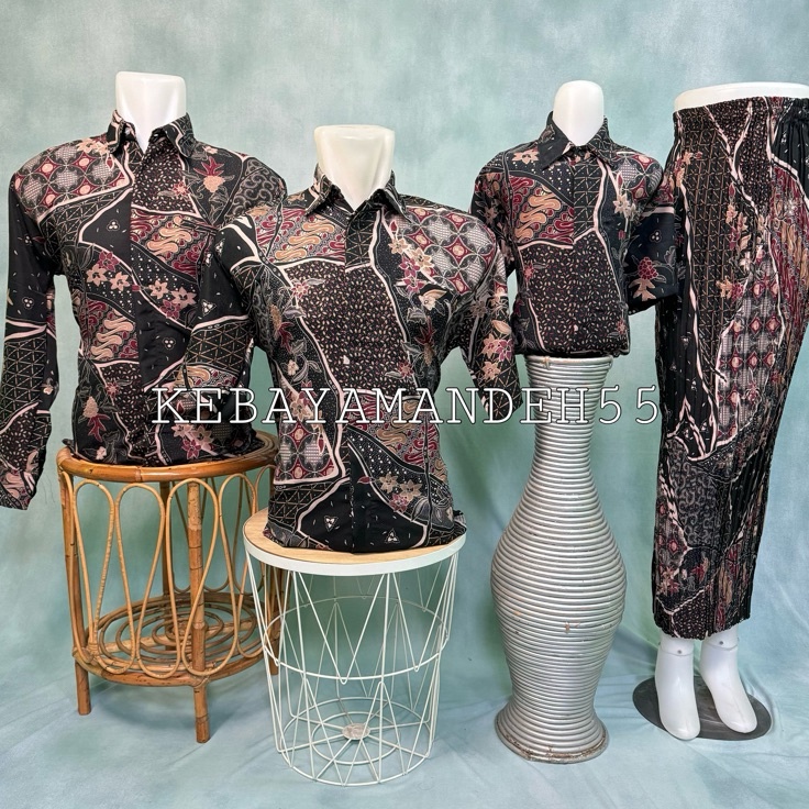Extra KEBAYAMANDEH55  AS  KEMEJA BATIK BAPAK  ANAK ROK PLISKET IBU  COUPLE BATIK KELUARGA