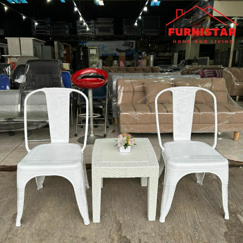 KURSI SET PLASTIK OLYMPLAST IRON CHAIR PUTIH MIRIP KURSI BESI/KURSI CAFE OLYMPLAST