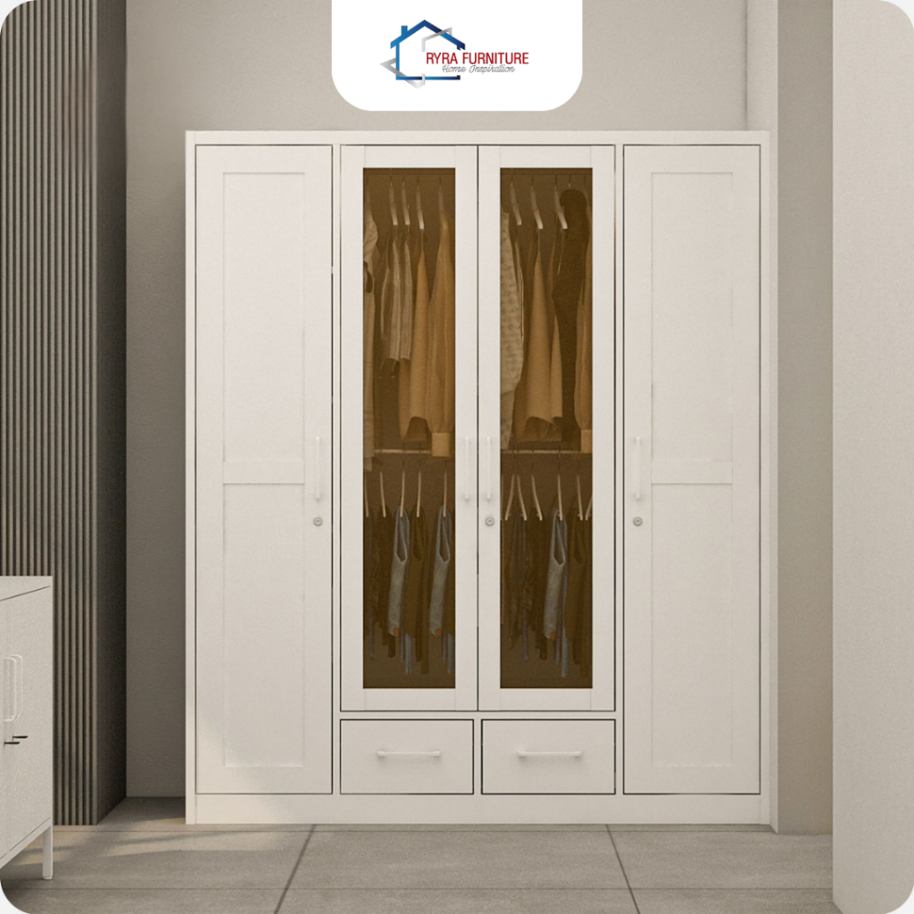 PIRA - SCHON 4P FGD MWD / LEMARI PAKAIAN BESI 4 PINTU DENGAN LACI DAN LED/LEMARI BESI MINIMALIS