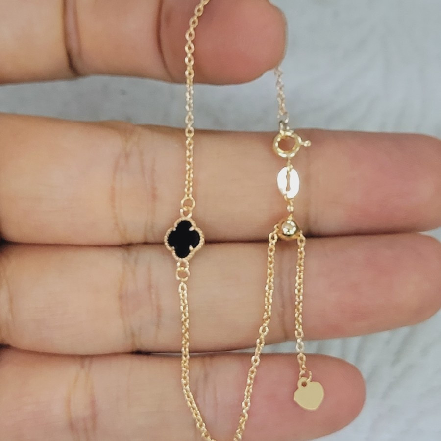 gelang siem model clover variasi hitam serut emas 70% 700 70 % 16k