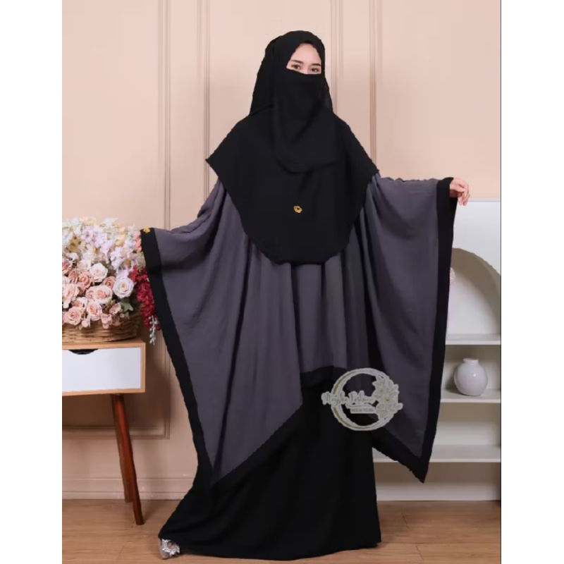 Abaya Set Lengkap: Kaftan Crinkle Premium, Pashmina Praktis, Cadar Cantik Muslimah Style - Set Abaya