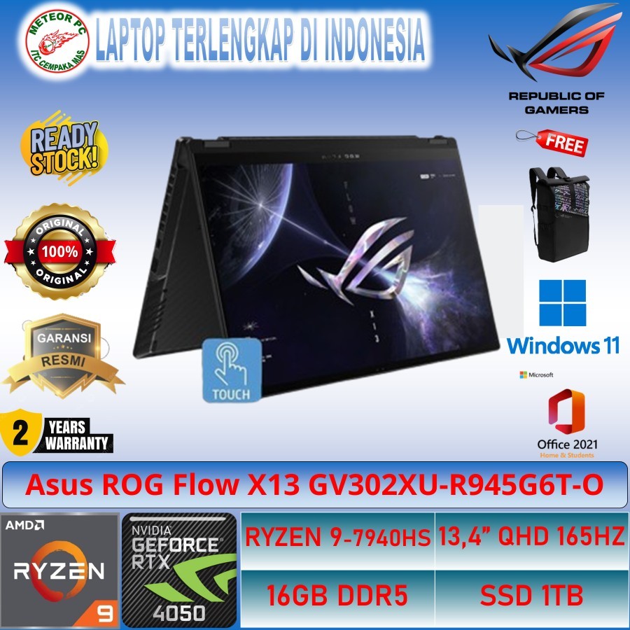 Asus ROG Flow X13 GV302XU-R945G6T-O /AMD Ryzen 9-7940HS/16GB/1TB SSD/RTX4050 6GB/13.4″ QHD+ Touch/Wi