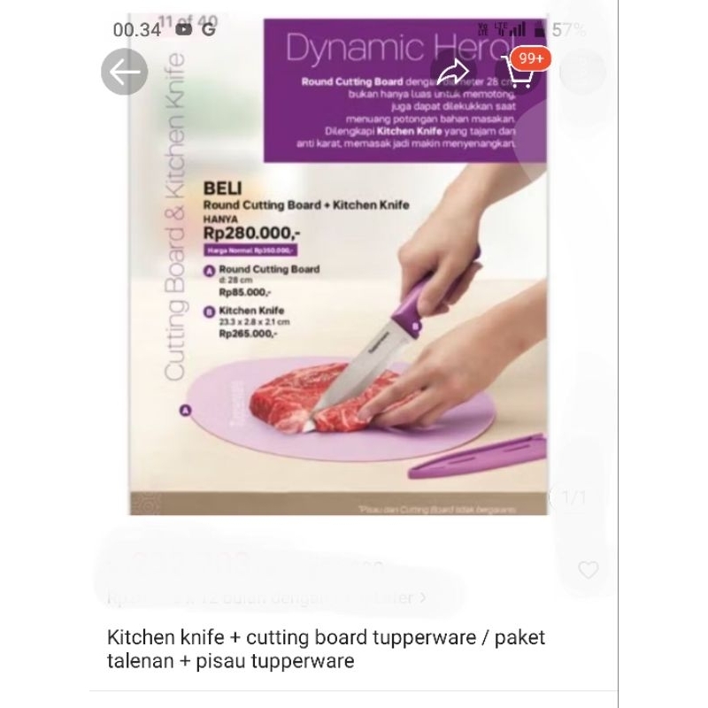 Pisau dan talenan Tupperware 1 set