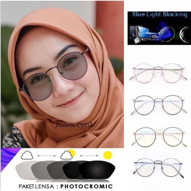 kecamata fhasion korea, kacamata pria wanita photocromic normal, minus frame 8213