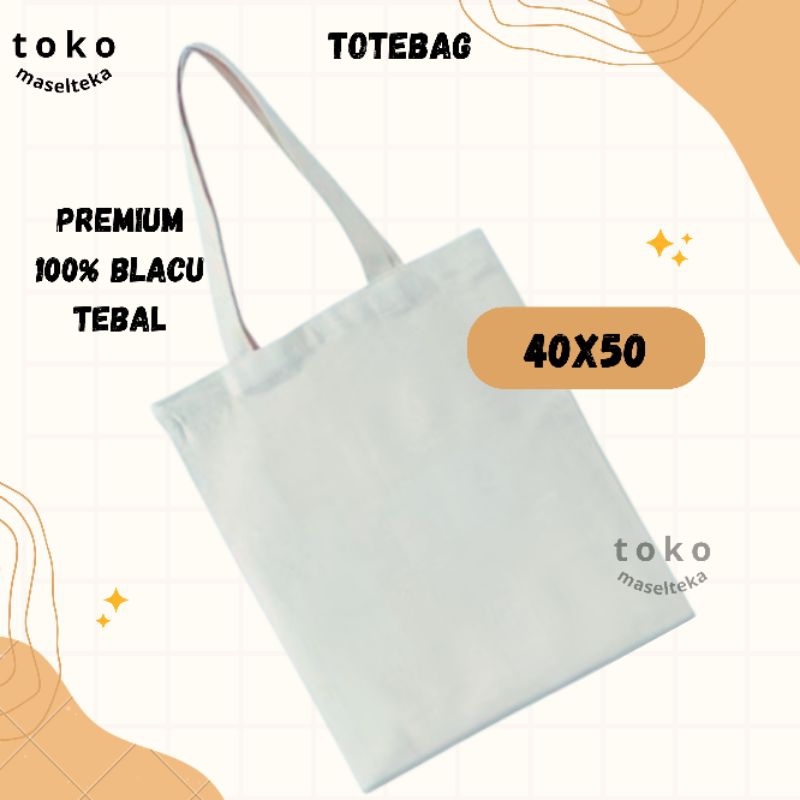 TOTEBAG 40X50 CM KANVAS BLACU POLOS TEBAL PREMIUM ORIGINAL