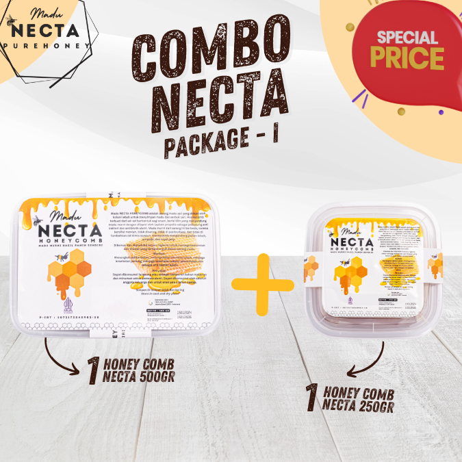 

NECTA SPESIAL PAKET HEMAT 1 Honeycomb 500gr dan 1 250gr/RAW Honey/Madu Asli/100% Natural Honey