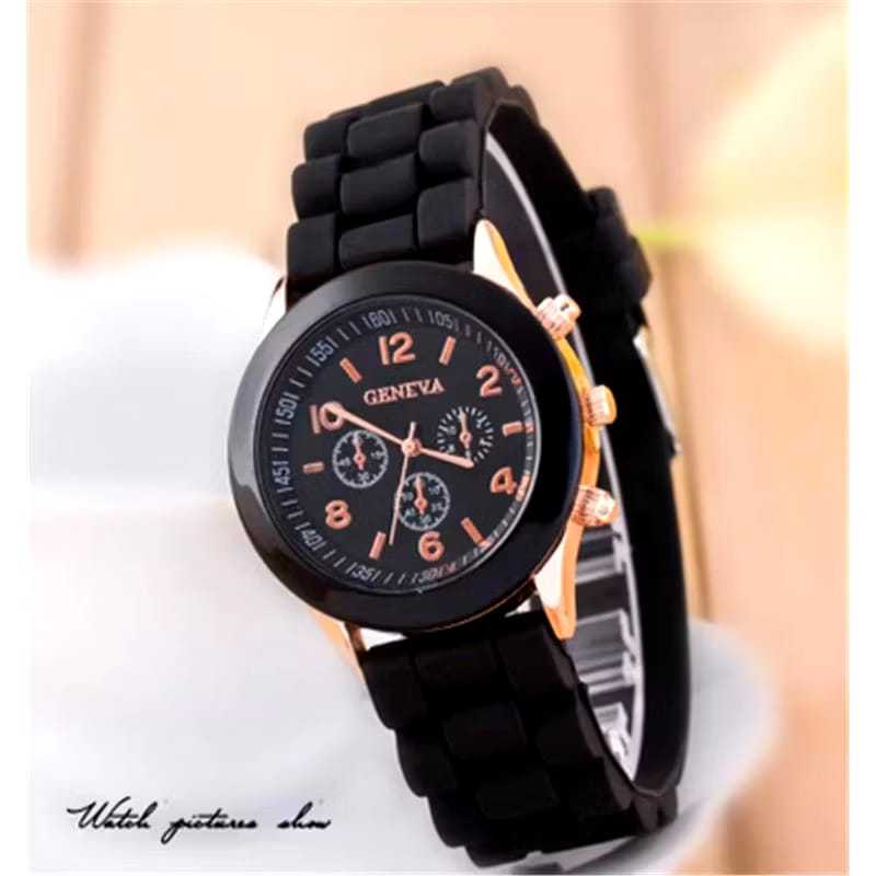 FANSTORE_PKU / Jam Tangan Geneva Unisex Rubber Karet Fashion Murah Hitam / PEKANBARU