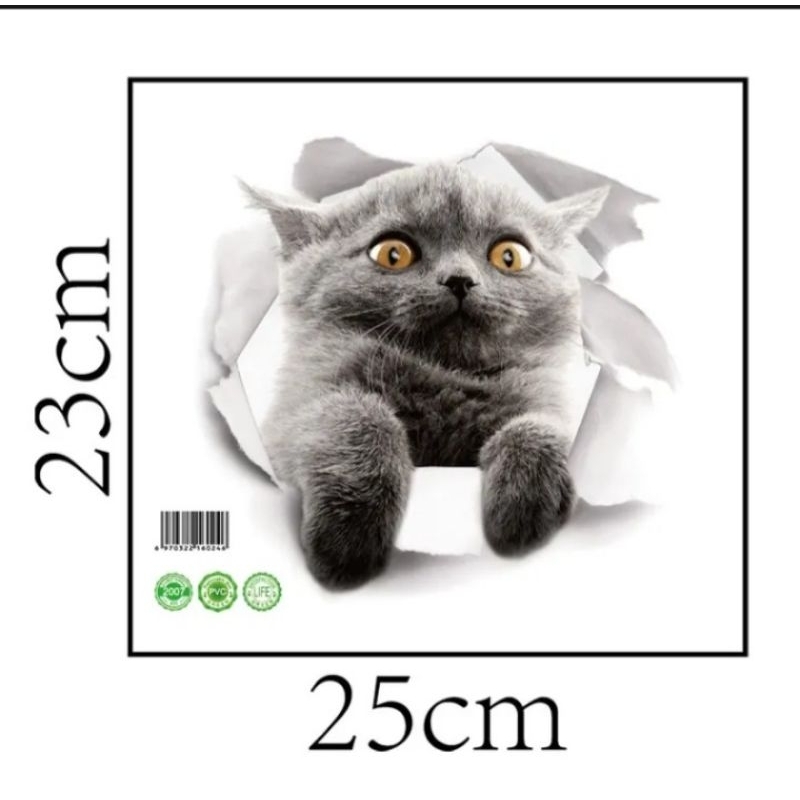 

stiker 3D kucing lucu, bahan vinil anti air, sesuai gambar