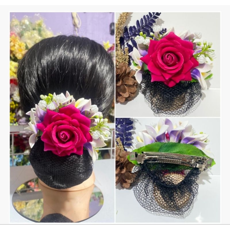Sirkam atau jepit rambut harnet bunga jepun kipas mix mawar mini