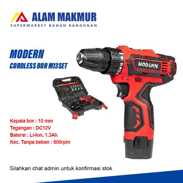 MESIN BOR CAS BATERAI MODERN M13SET /MESIN BOR CORDLESS MODERN M13 SET