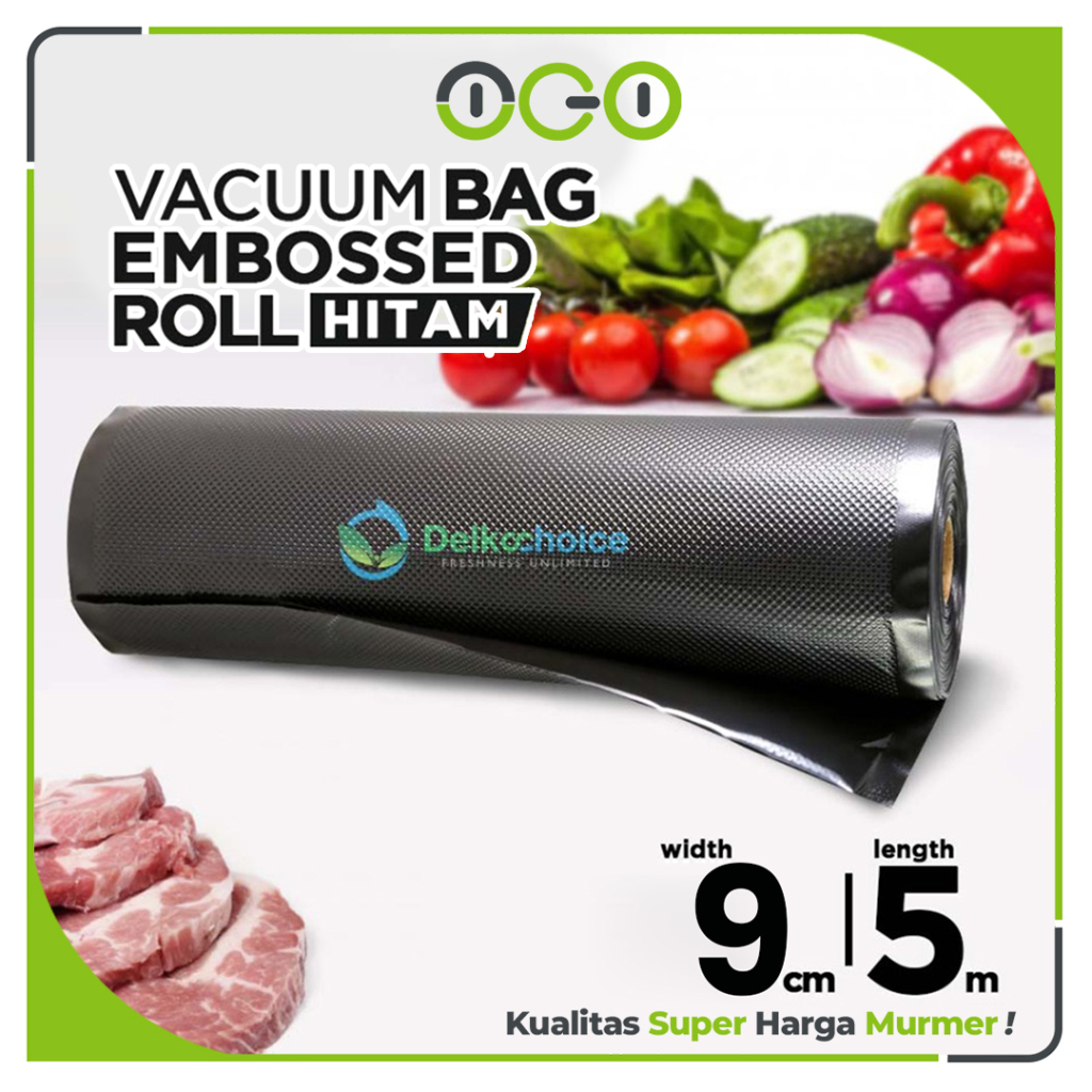 Vacuum EMBOSSED ROLL 9cm x 5 meter HITAM Plastik Vakum Makanan Vacum Bag Sealer  - Delkochoice