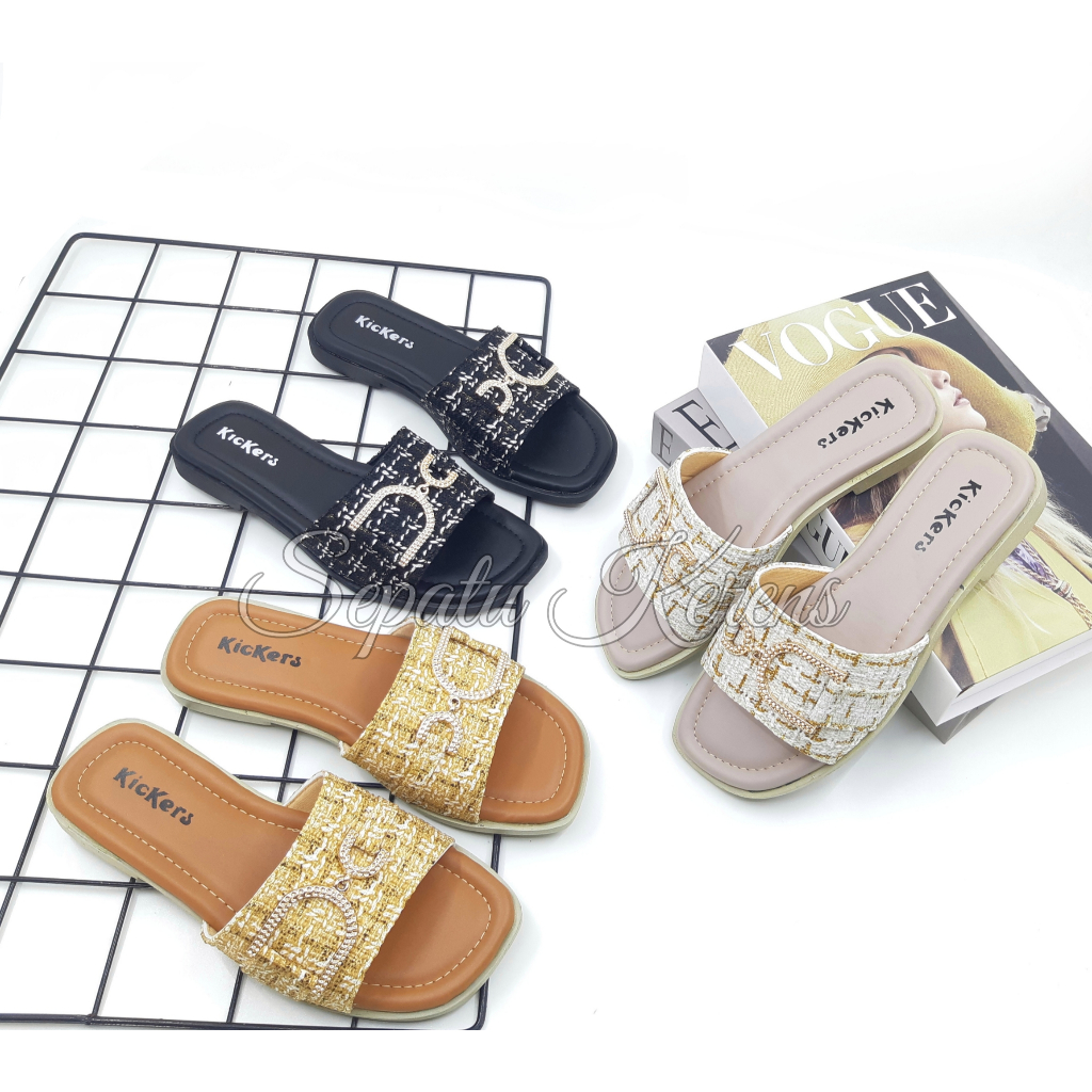Sandal Kickers Selop Wanita Terbaru Kekinian Motif D Kode BQ-02