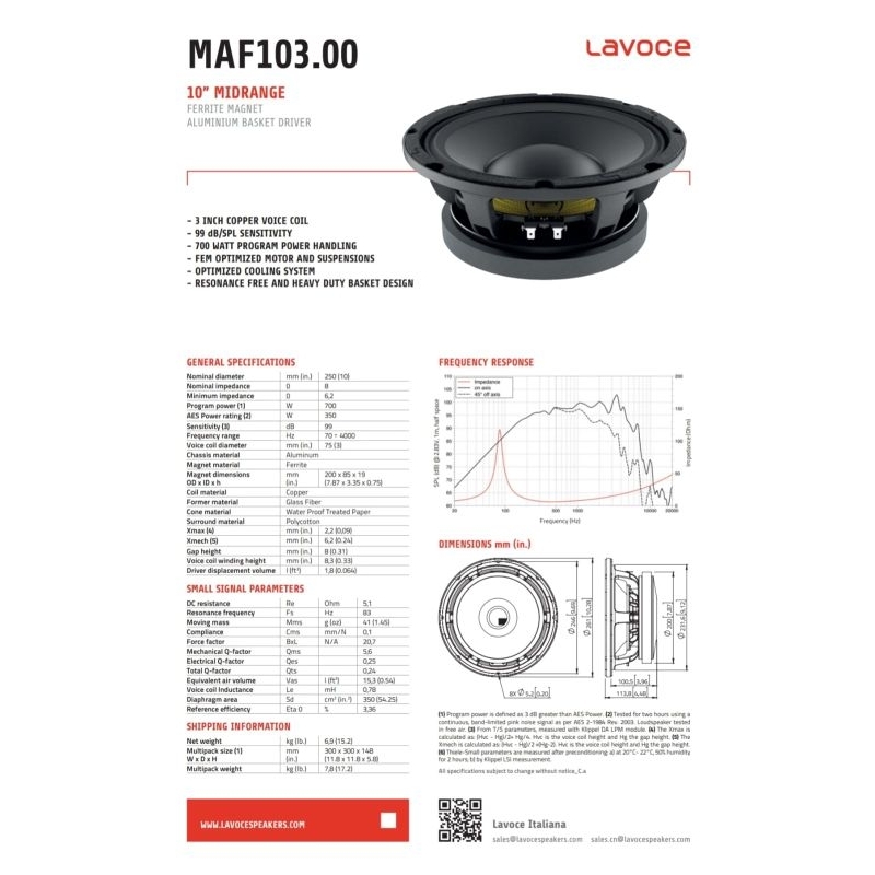 SPEAKER LAVOCE MAF103.00 , 10inc original mitrange