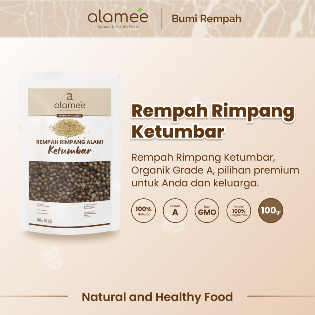 

ALAMEE Ketumbar Organik Coriander Seed Biji Rempah Rimpang Alami Bumbu Seasoning Masakan Masak 100gr