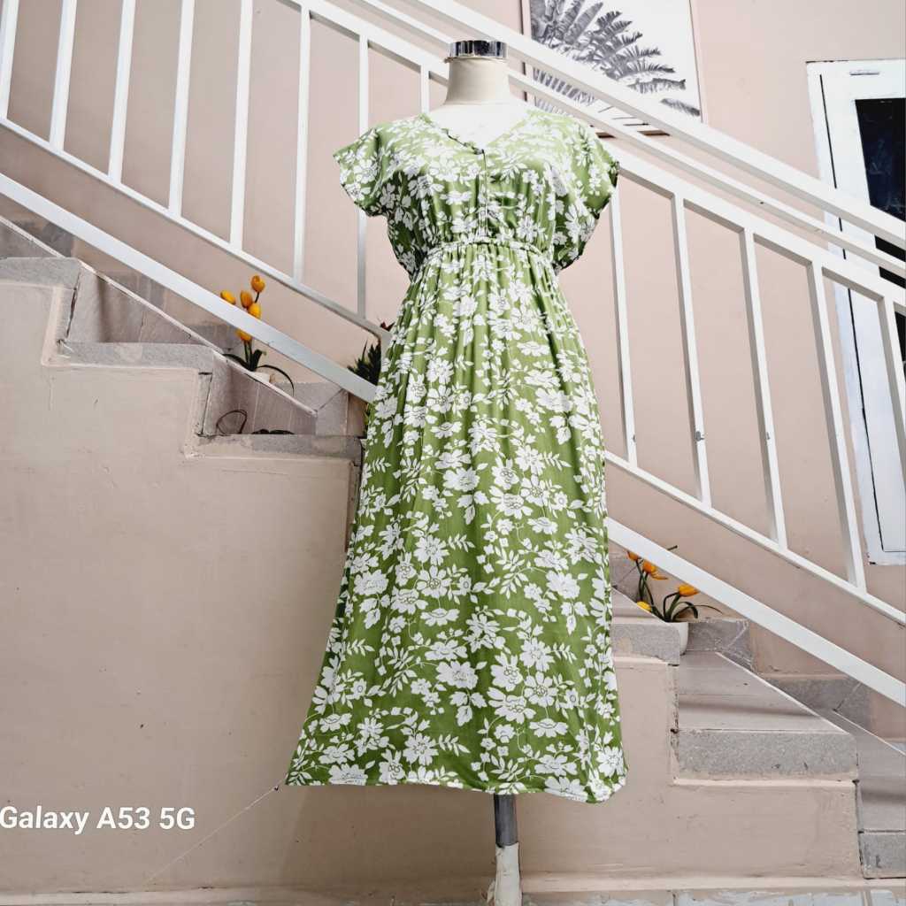 Dress Manohara Motif lili Bunga Besar Allsize Besar Rayon