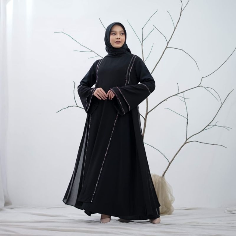 Gamis Ayana Abaya Turky / Gamis Abaya Hitam Kombinasi Mutiara / Abaya polos Wanita Muslimah